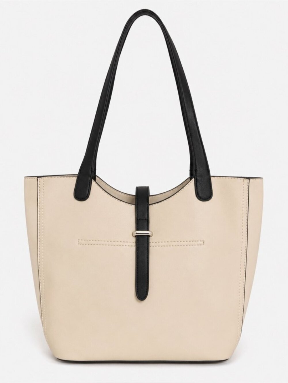 MIA & LUCA Cream Black Faux Leather Tote Bag Shoulder Purse